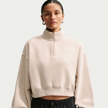 Nike W NK STDO FLC MW OS CROP QZ, ženski pulover, bež